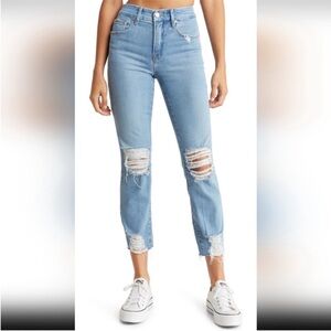 NWT Good American Good Classic Light Blue Ripped Ankle Jeans